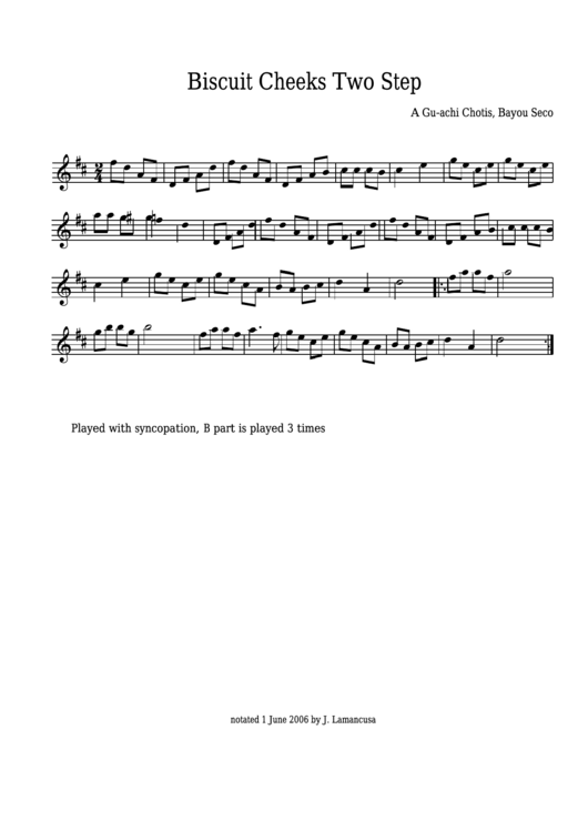 A Gu-Achi Chotis - Biscuit Cheeks Two Step Sheet Music Printable pdf