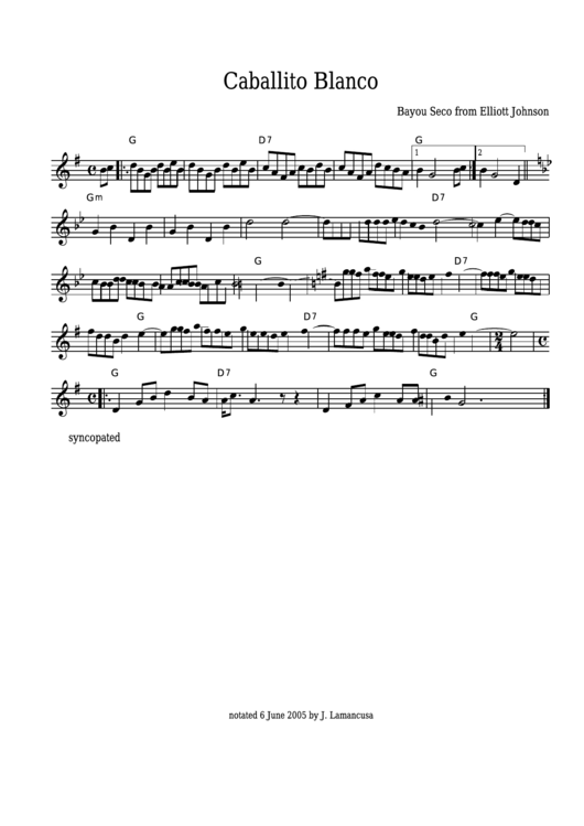 Elliott Johnson - Caballito Blanco Sheet Music Printable pdf