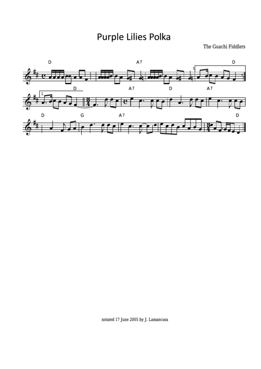 The Guachi Fiddlers - Purple Lilies Polka Sheet Music Printable pdf