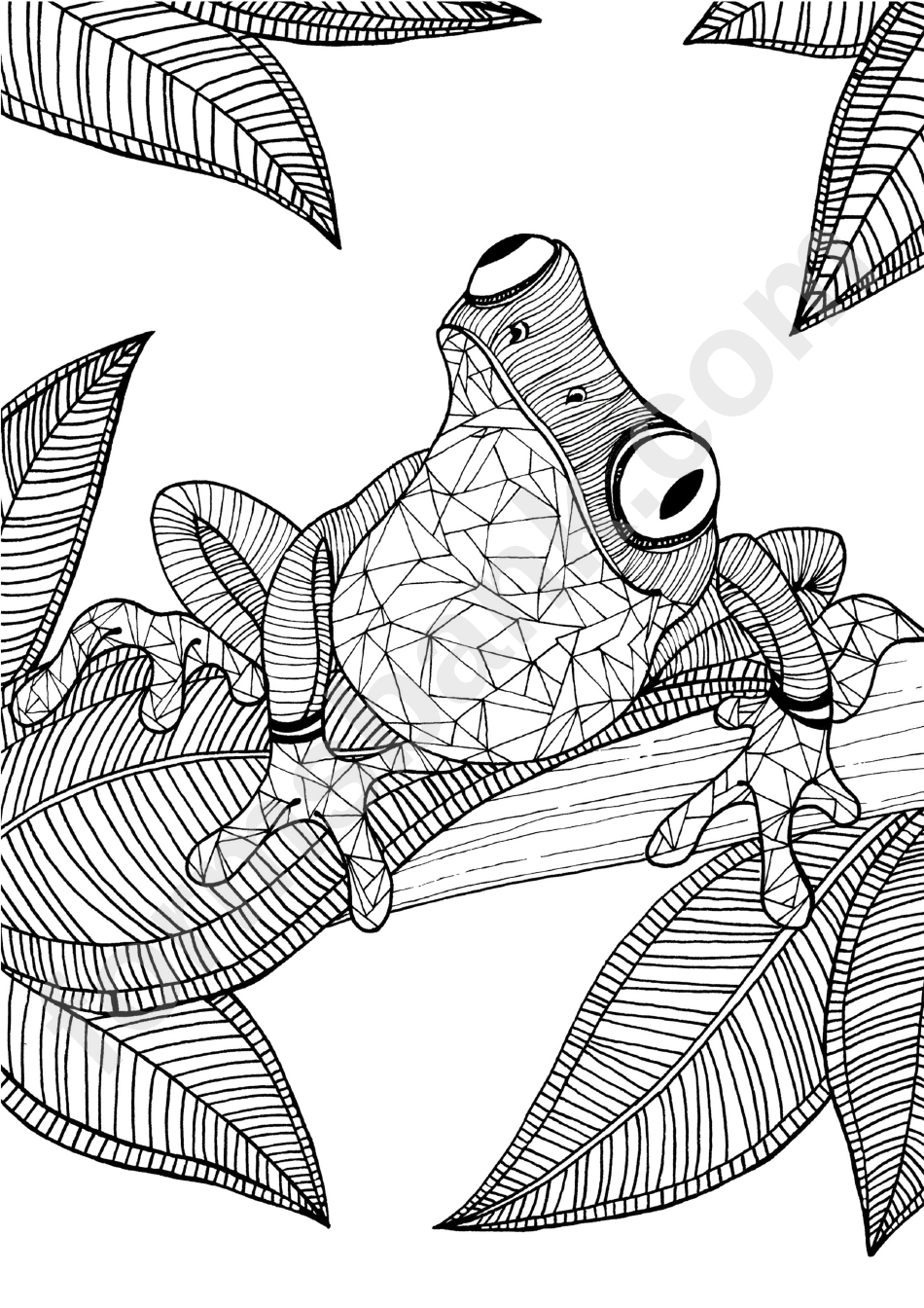 A3 Hard Frog In The Grass Coloring Sheet