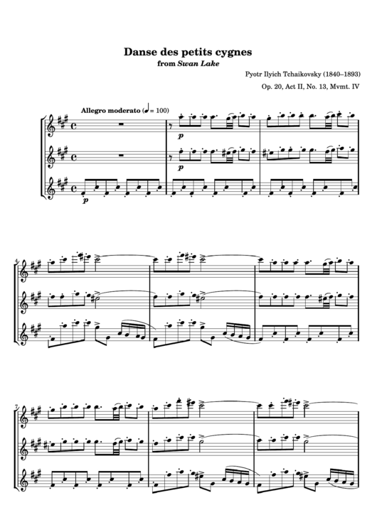 Pyotr Ilyich Tchaikovsky - Danse Des Petits Cygnes From Swan Lake Sheet Music Printable pdf