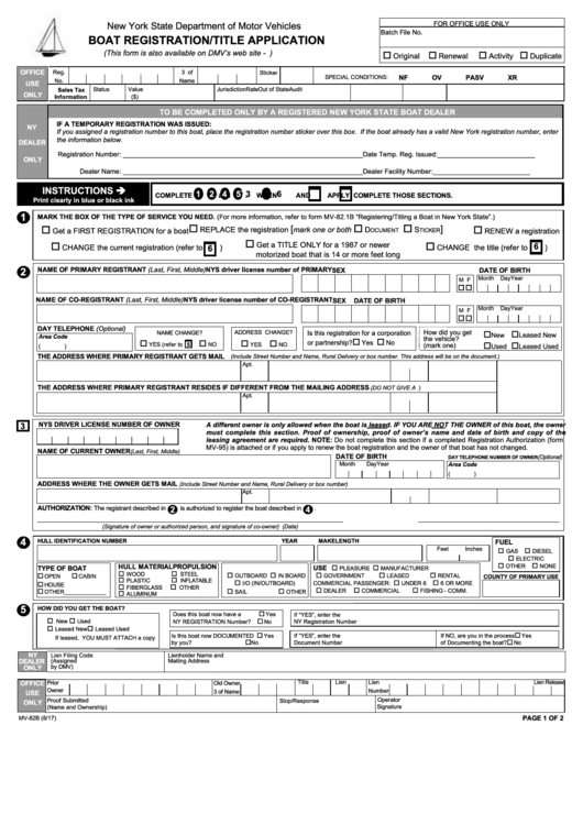 Form Mv-82b - Boat Registration/title Application Printable pdf