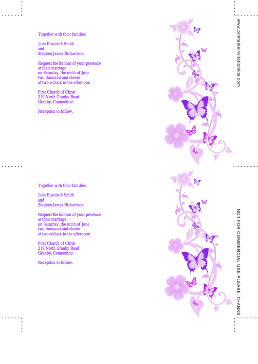 Purple And Lavender Butterflies Wedding Invitation Printable pdf