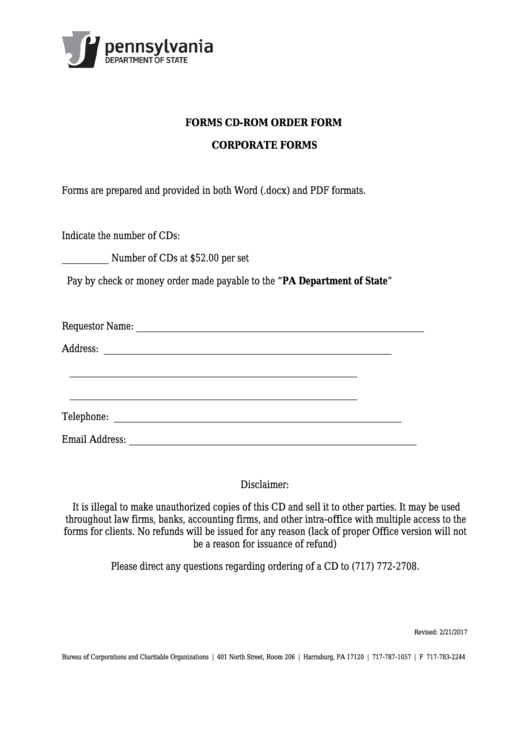 Fillable Forms Cd-Rom Order Form Corporate Forms Printable pdf