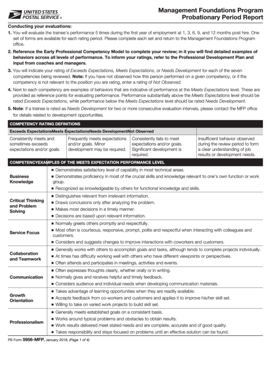 Ps Form 5956-Mfp - Management Foundations Program Probationary Period Report Printable pdf