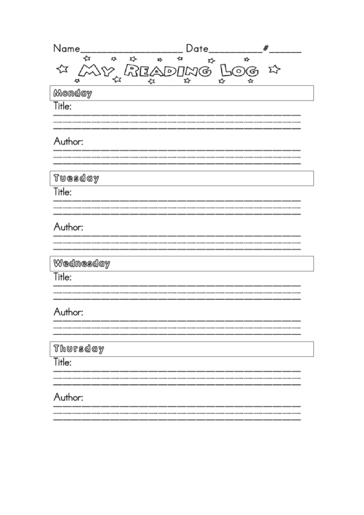 My Weekly Reading Log Template Printable pdf
