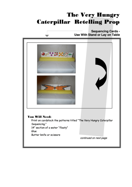 The Very Hungry Caterpillar Retelling Prop Game Card Template Printable pdf