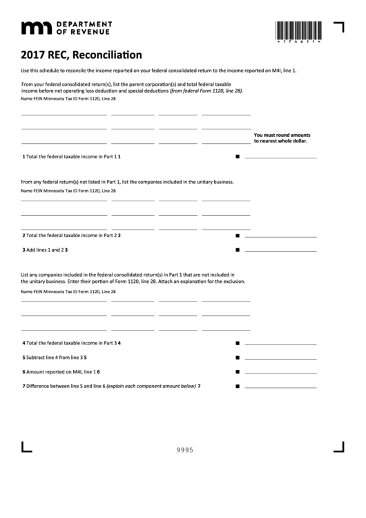 Fillable Form Rec Reconciliation 2017 Printable Pdf Download