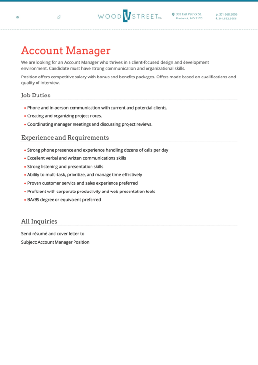 Account Manager Sample Job Description Template Printable pdf