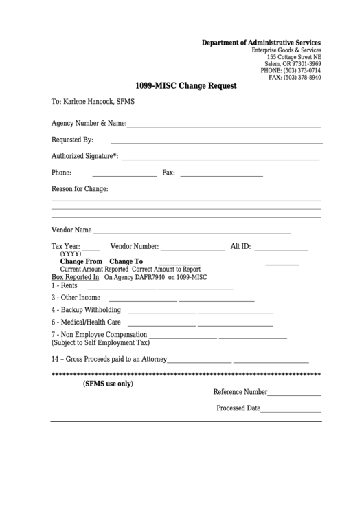 Fillable 1099-Misc Change Request - Agency Surplus Real Property Notification Form Printable pdf