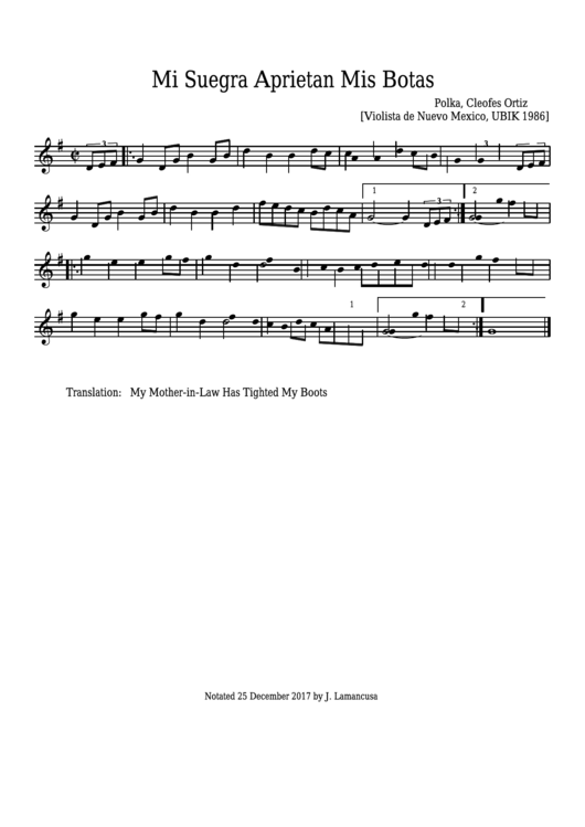 Cleofes Ortiz - Mi Suegra Aprietan Mis Botas Polka - Sheet Music Printable pdf