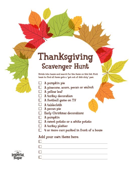 Thanksgiving Scavenger Hunt List Printable pdf