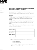 Request For Authorization To Use A General Vendor Helper - Nyc Department Of Consumer Affairs Printable pdf