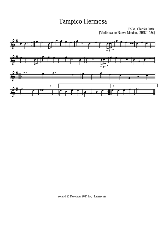 Cleofes Ortiz - Tampico Hermosa Polka - Sheet Music Printable pdf