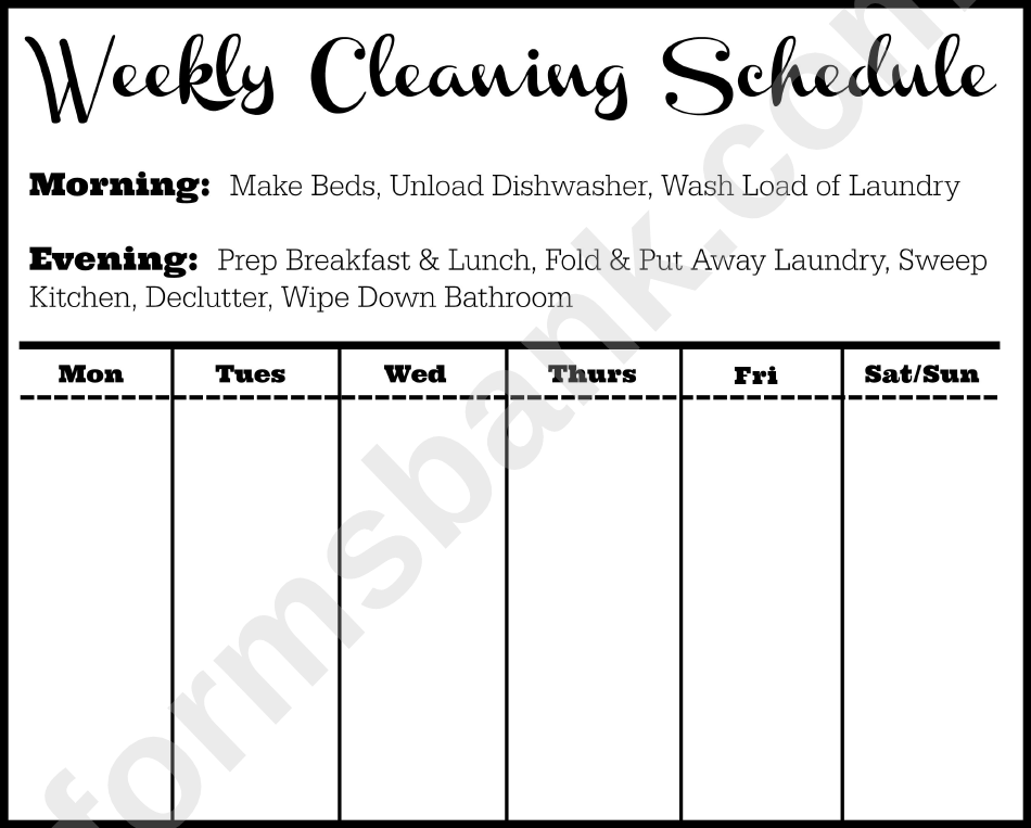 Weekly Cleaning Schedule