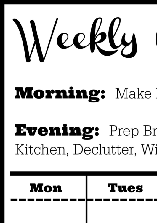 Weekly Cleaning Schedule Printable pdf