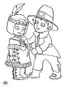 Pilgrim Boy And Native American Girl Coloring Sheet