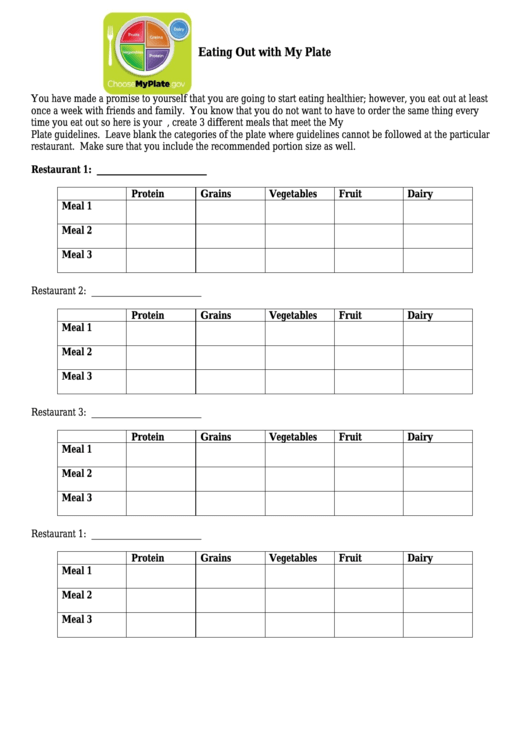 Eating Out With My Plate Food Log Printable pdf