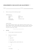 Measurements, Equivalents And Adjustments Worksheet Printable pdf
