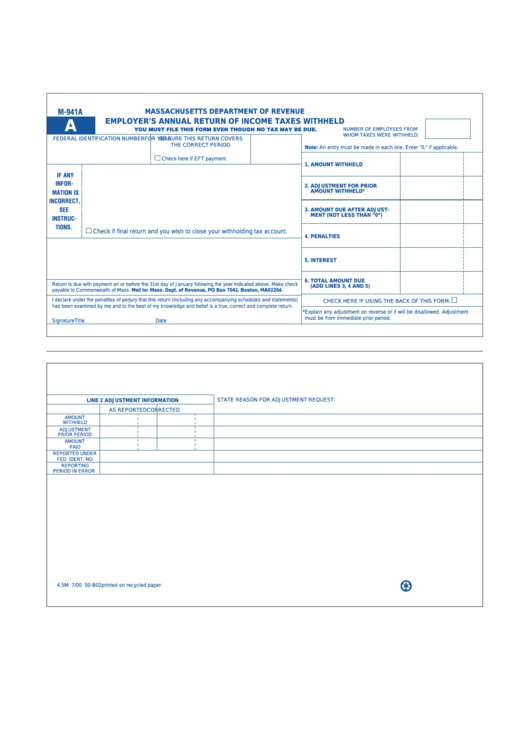 Fillable Form M-941a - Employer