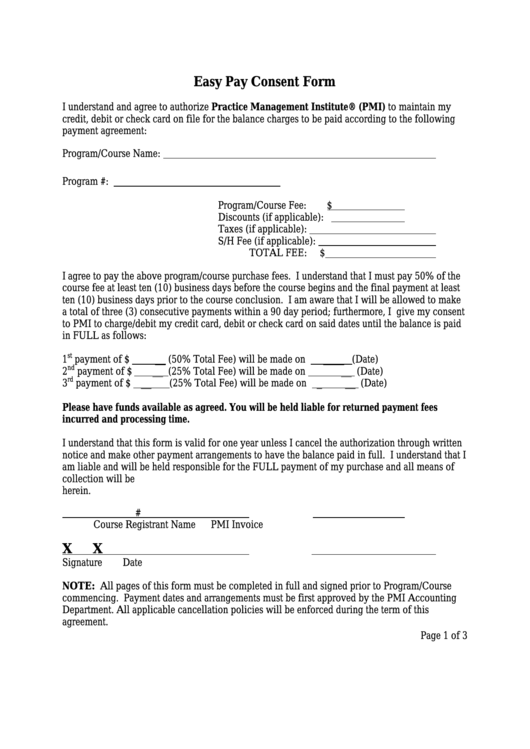 Easy Pay Consent Form Printable pdf