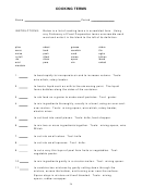 Cooking Terms Vocabulary Worksheet Template