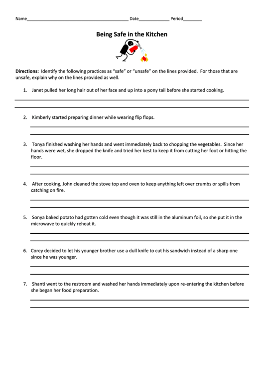 Being Safe In The Kitchen Worksheet Printable pdf