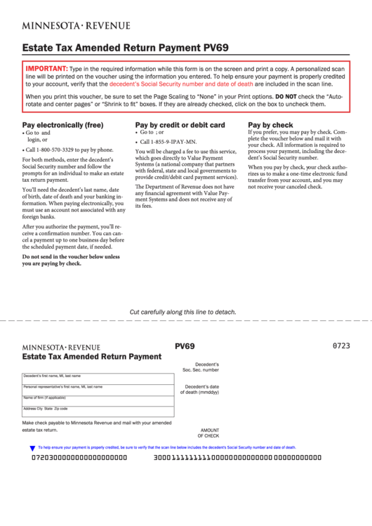 Fillable Form Pv69 - Estate Tax Amended Return Payment Printable pdf