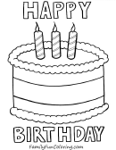 Big Cake Three Candles Happy Birthday Coloring Sheets
