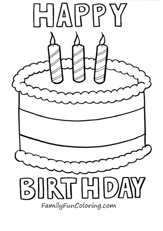 Big Cake Three Candles Happy Birthday Coloring Sheets Printable pdf