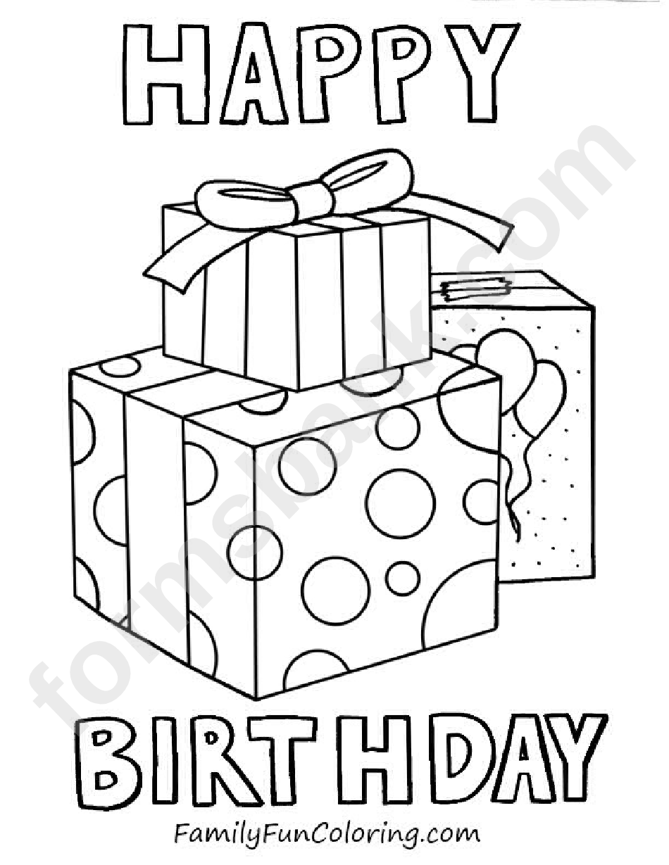 Three Gift Boxes Happy Birthday Coloring Sheets