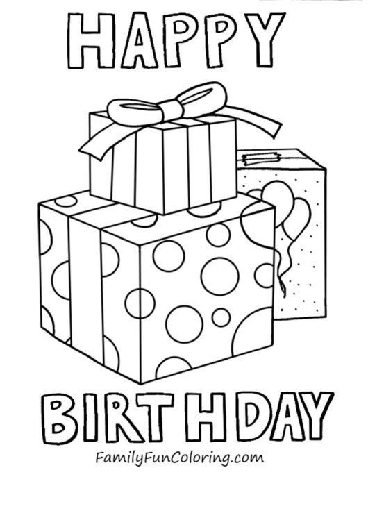 Three Gift Boxes Happy Birthday Coloring Sheets Printable pdf