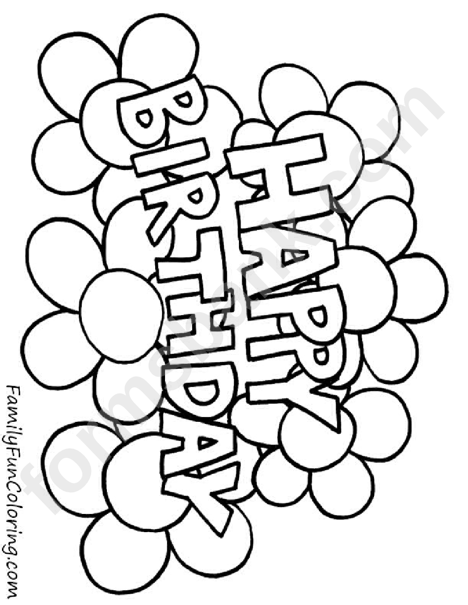 Flower Baloon Happy Birthday Coloring Sheets
