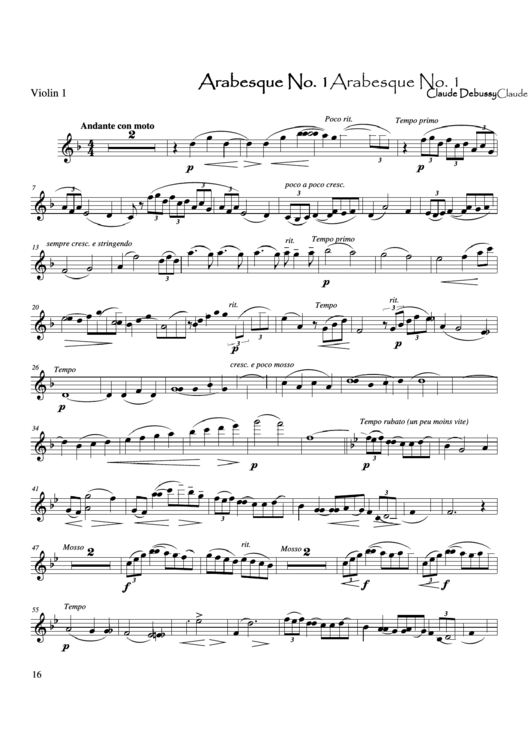 Claude Debussy - Arabesque No1 Violin Sheet Music Printable pdf