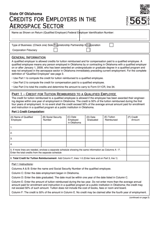 Fillable Form 565 - Credits For Employers In The Aerospace Sector - 2014 Printable pdf