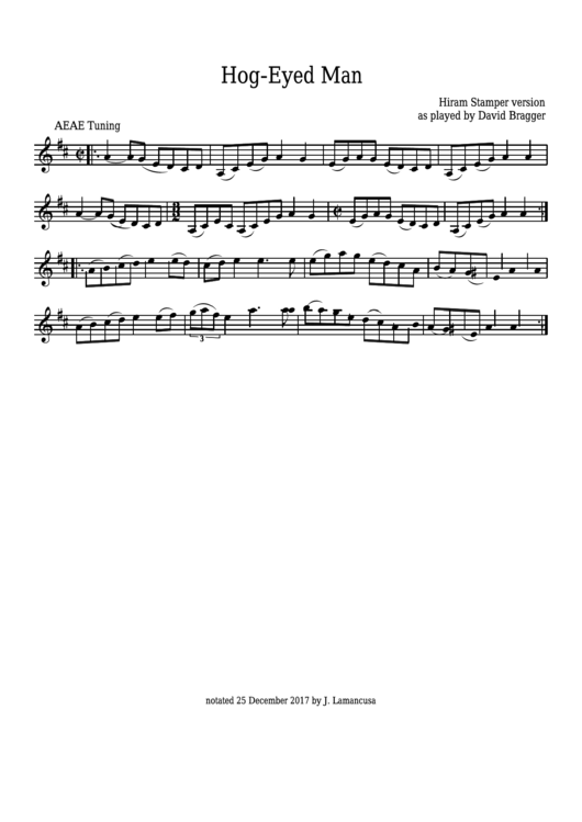 David Bragger - Hog-Eyed Man - Sheet Music Printable pdf