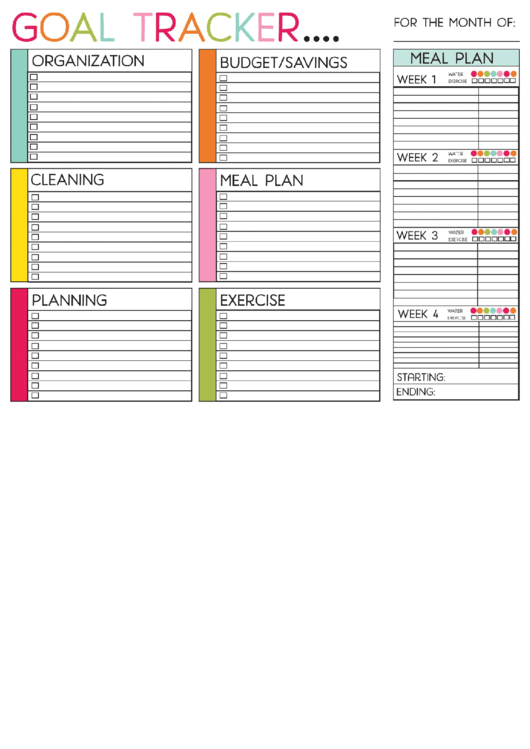 Goal Trackers Template - Colorful printable pdf download