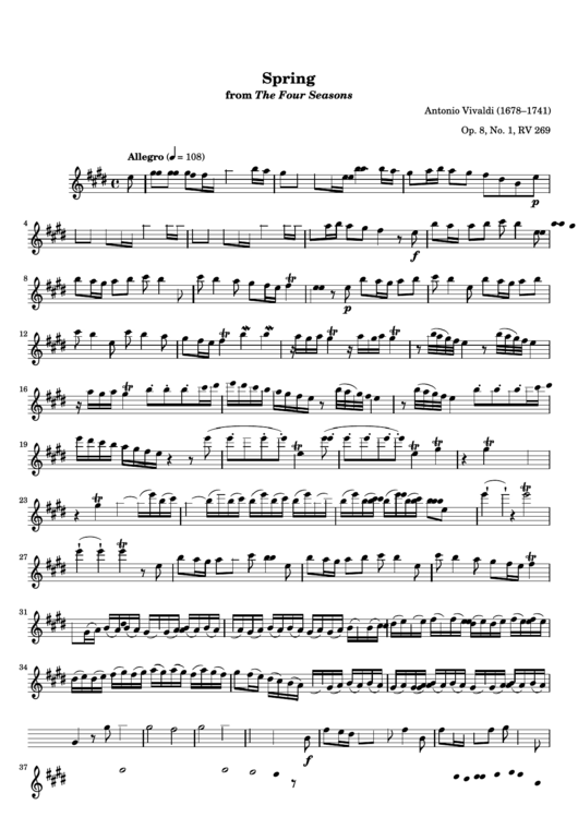 Spring From The Four Seasons Sheet Music Printable pdf