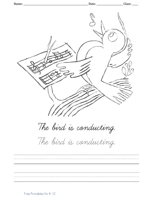 The Bird Is Conducting Handwriting Sheet Printable pdf