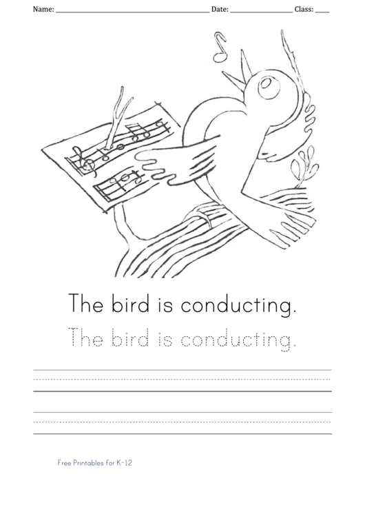 The Bird Is Conducting Handwriting Sheet Printable pdf
