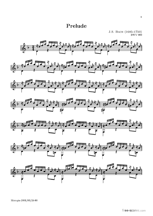 J.s.bach - Prelude In D Minor Sheet Music Printable pdf