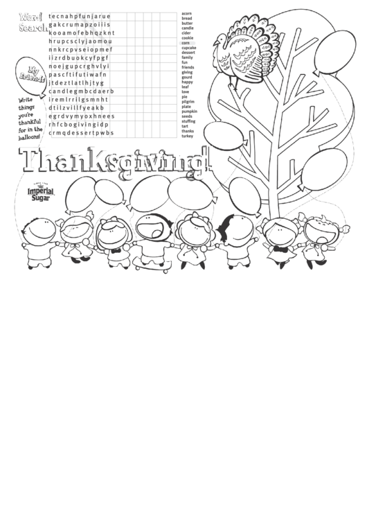 Thanksgiving Word Search Puzzle And Coloring Sheet Printable pdf