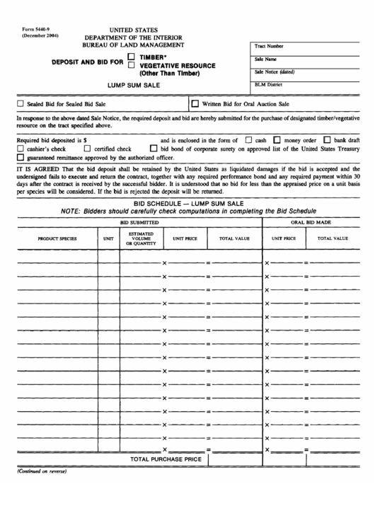 Form 5440-9 - Deposit And Bid For Timber Or Vegetative Resource
