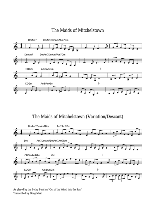 Maids Of Mitchelstown Sheet Music Printable pdf