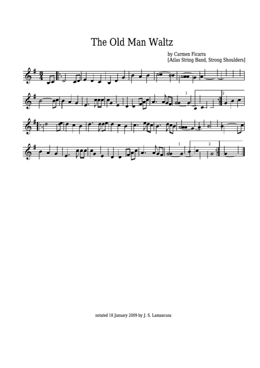 Carmen Ficarra - The Old Man Waltz Sheet Music - Atlas String Band, Strong Shoulders Printable pdf