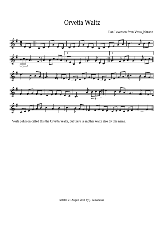 Vesta Johnson - Orvetta Waltz Sheet Music Printable pdf
