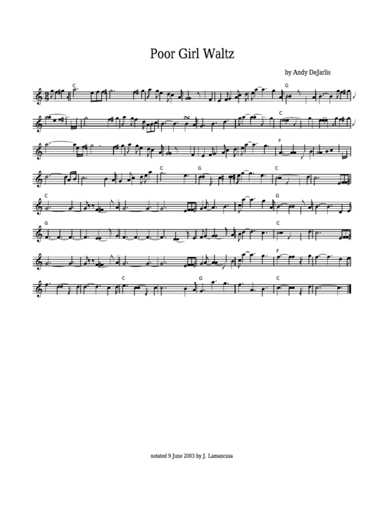 Andy Dejarlis - Poor Girl Waltz Sheet Music Printable pdf