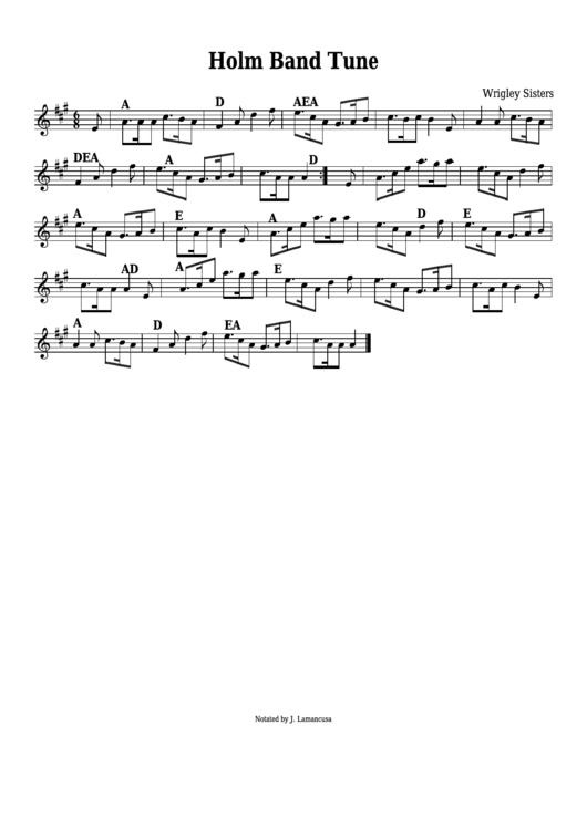 Wrigley Sisters - Holm Band Tune Sheet Music Printable pdf