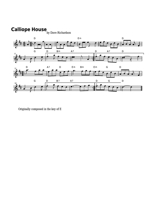 Dave Richardson - Calliope House Sheet Music Printable pdf
