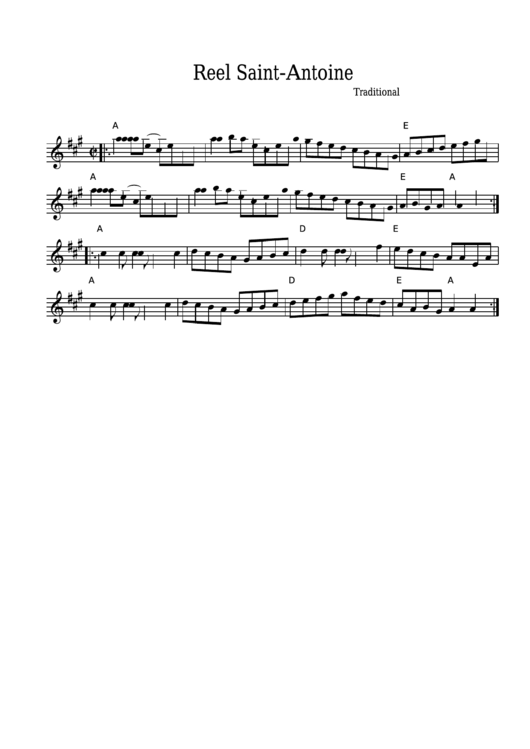 Traditional - Reel Saint-Antoine Sheet Music Printable pdf